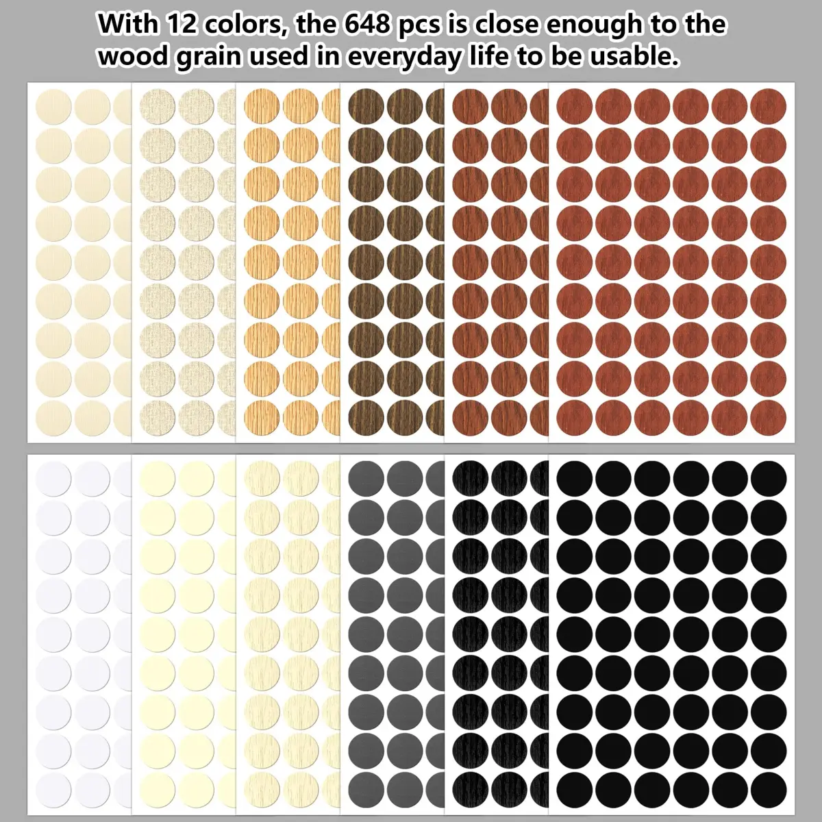 INKNOTE Self-Adhesive Screw Hole Covers Stickers 648 PCS (12 Colors) | PVC Dustproof for Furniture & Walls - view 6