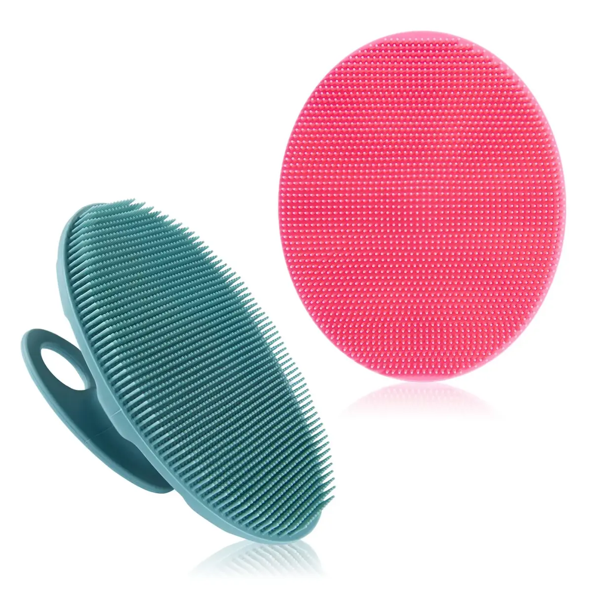 INNERNEED Silicone Body Cleansing Brush Exfoliating Scrubber, Pink+Dark Green, 12cm (4.7in) x 10cm (3.9in) x 5cm (2in) | Gentle Massage, Deep Clean, Hygienic Shower Scrub Brush Soft Bristles for All Skin Types, Easy to Hold - main product image