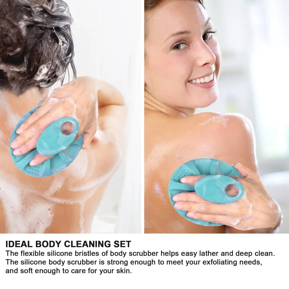 INNERNEED Silicone Body Cleansing Brush Exfoliating Scrubber, Pink+Dark Green, 12cm (4.7in) x 10cm (3.9in) x 5cm (2in) | Gentle Massage, Deep Clean, Hygienic Shower Scrub Brush Soft Bristles for All Skin Types, Easy to Hold - view 4