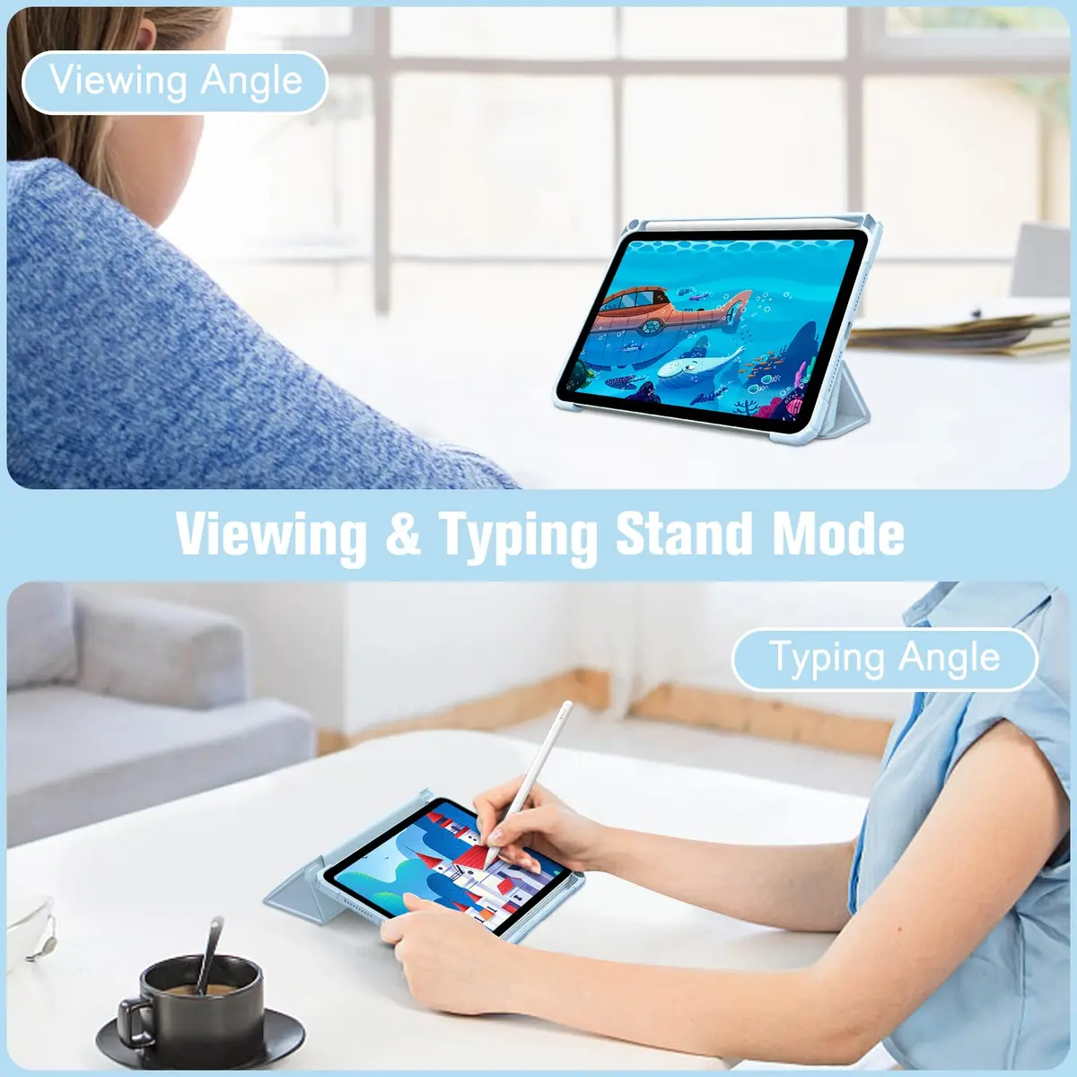 Fintie Clear Case for iPad mini 7th Gen (A17 Pro) / mini 6 8.3" | Slim Fit Shockproof TPU Bumper with Built-in Pencil Holder & Stand - view 7