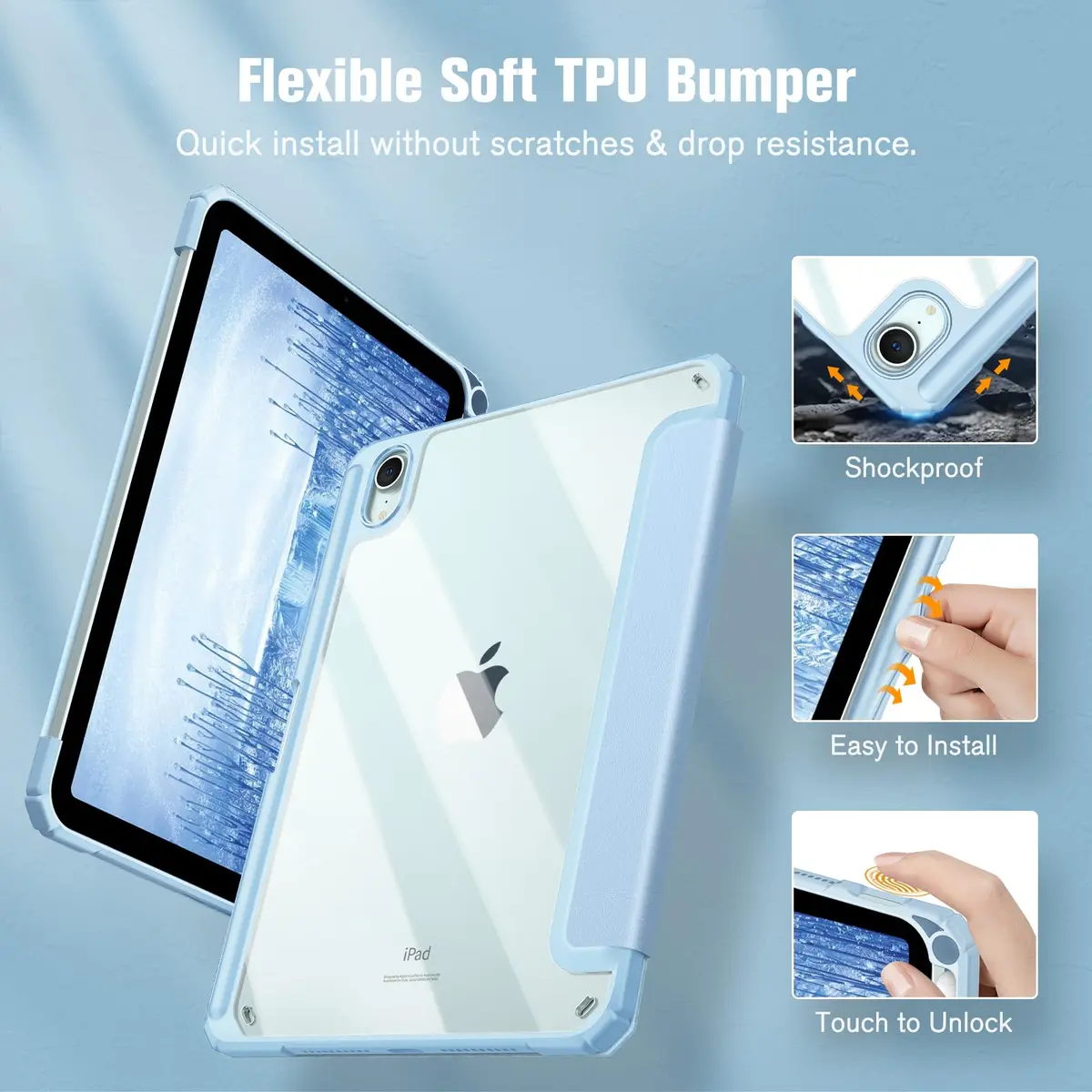 Fintie Clear Case for iPad mini 7th Gen (A17 Pro) / mini 6 8.3" | Slim Fit Shockproof TPU Bumper with Built-in Pencil Holder & Stand - view 4