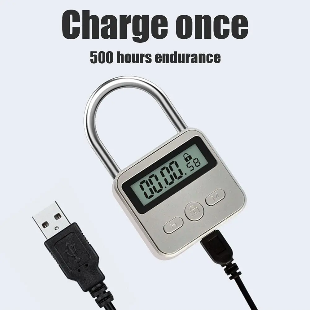 Tookie Metal Timer Lock with LCD Display, 99 Hours Max Timing, USB Rechargeable | Silver - view 4