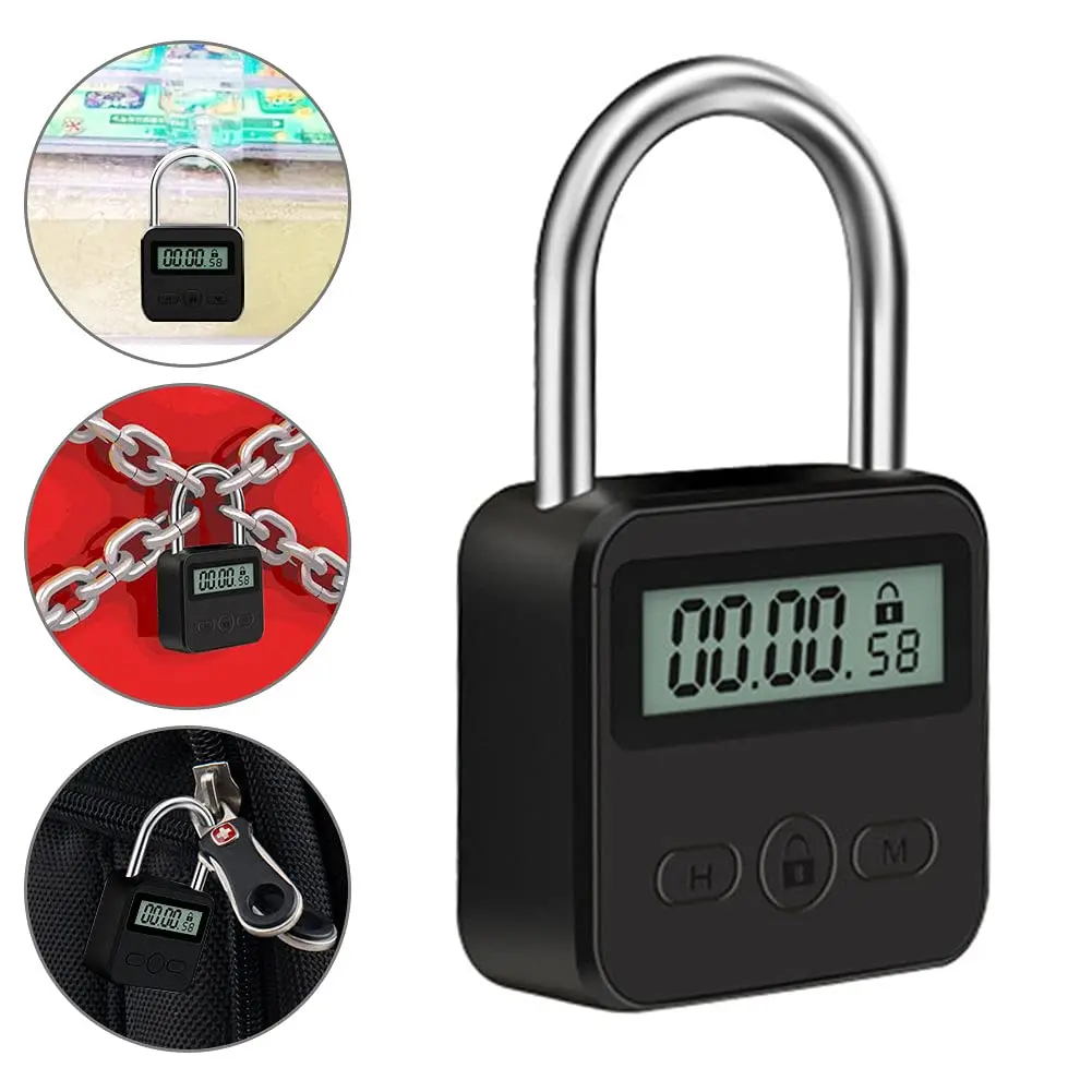 Tookie Metal Timer Lock with LCD Display, USB Rechargeable, 99 Hours Max Timing | Heavy Duty Electronic Time Out Padlock (Black) - view 2