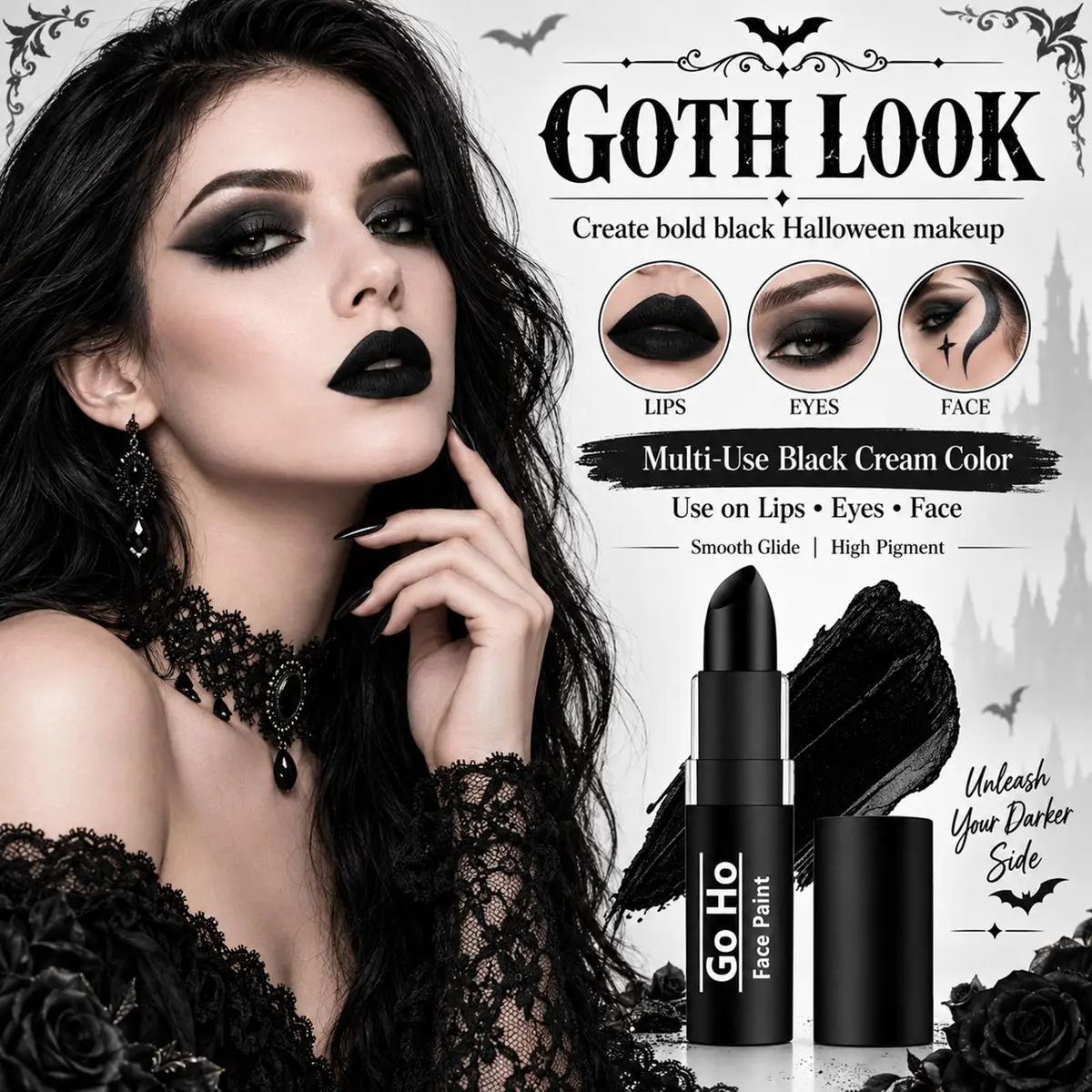 Go Ho Makeup Clown Black Cream-Blendable Stick | Face & Body Paint for SFX, Cosplay, Halloween - view 3