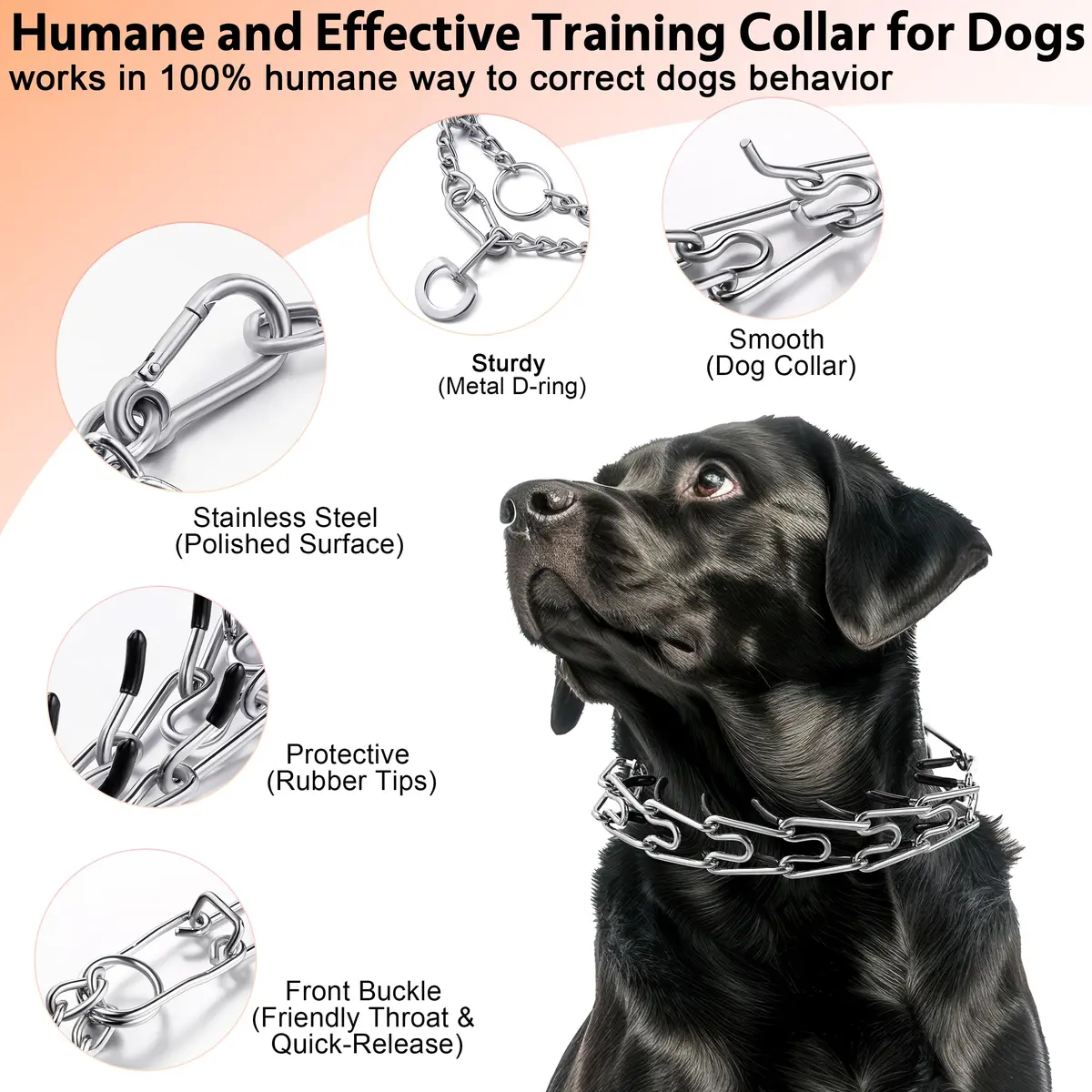 DEYACE Stainless Steel Dog Pinch Collar with Quick Release Buckle & Rubber Tips for Large Dogs, 12"-17" Neck Girth - view 2