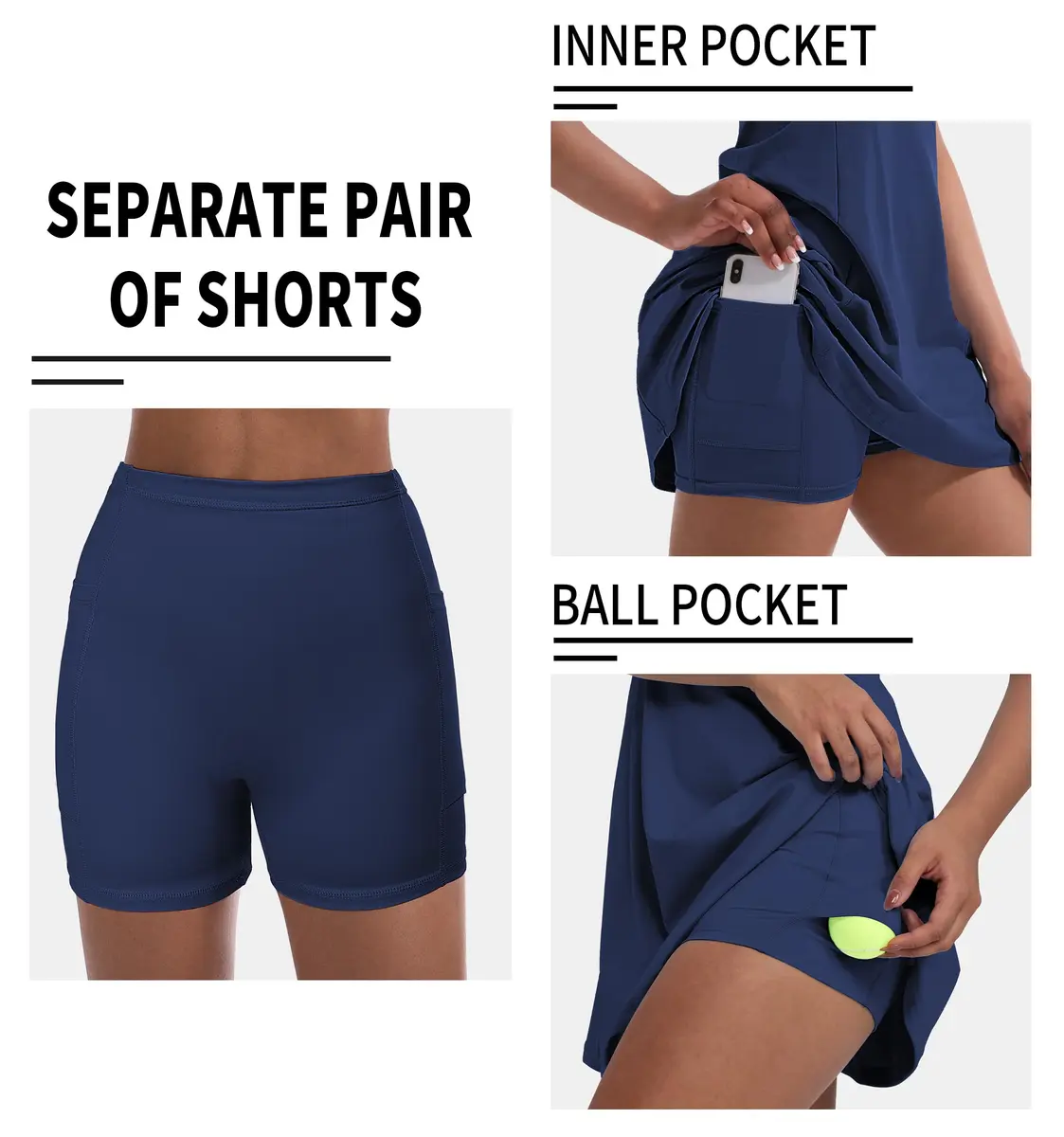 CUGOAO Women's Tennis Dress with Built-in Shorts & Pockets | Dark Blue Small - view 4