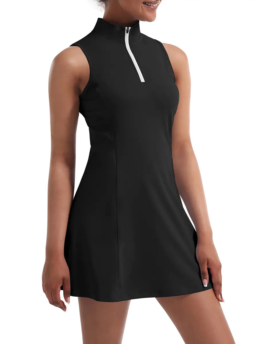 CUGOAO Women's Tennis Dress with Inner Shorts & Pockets | Black, XL (100cm Chest, 85cm Waist) - view 5