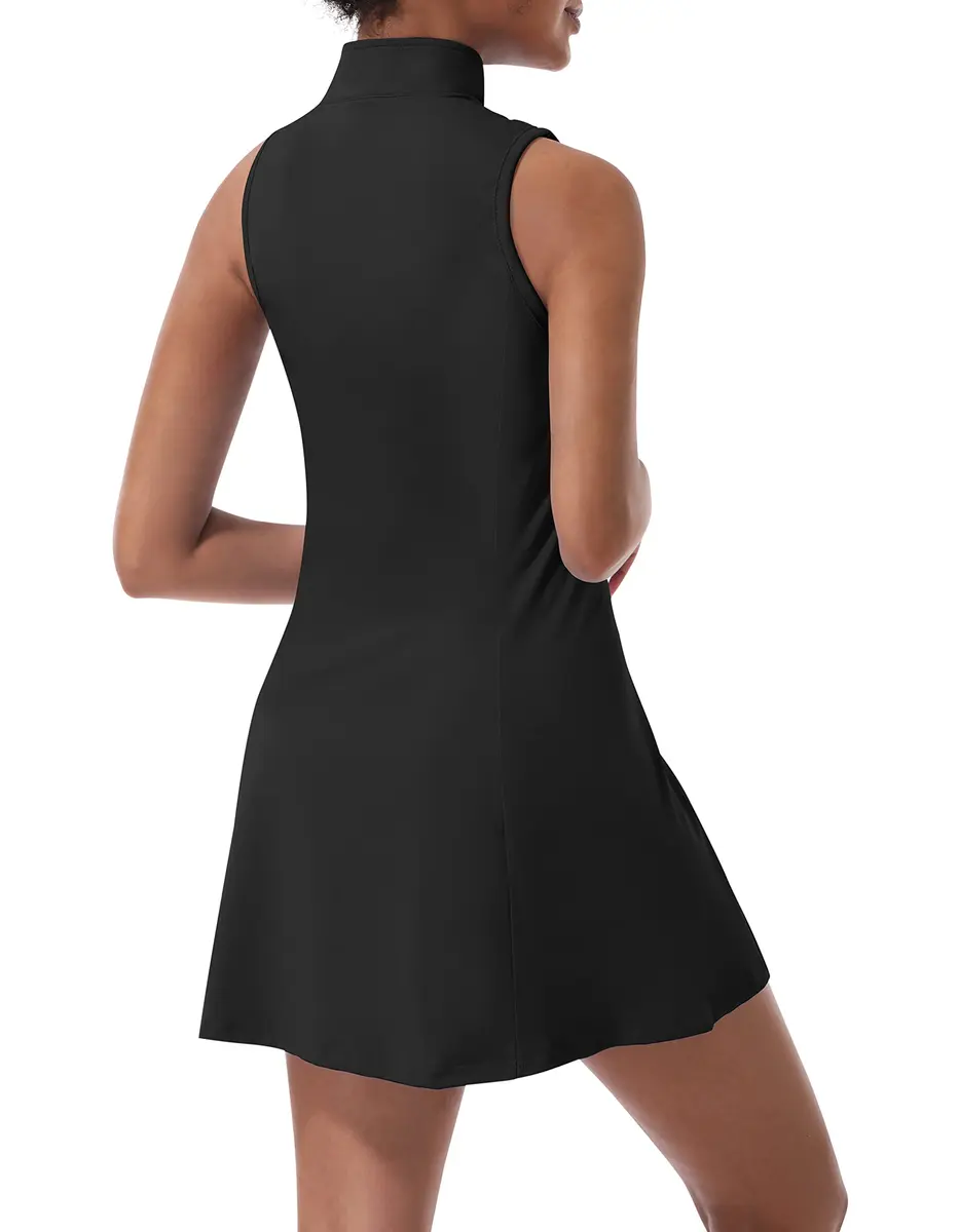 CUGOAO Women's Tennis Dress with Inner Shorts & Pockets | Black, XL (100cm Chest, 85cm Waist) - view 2