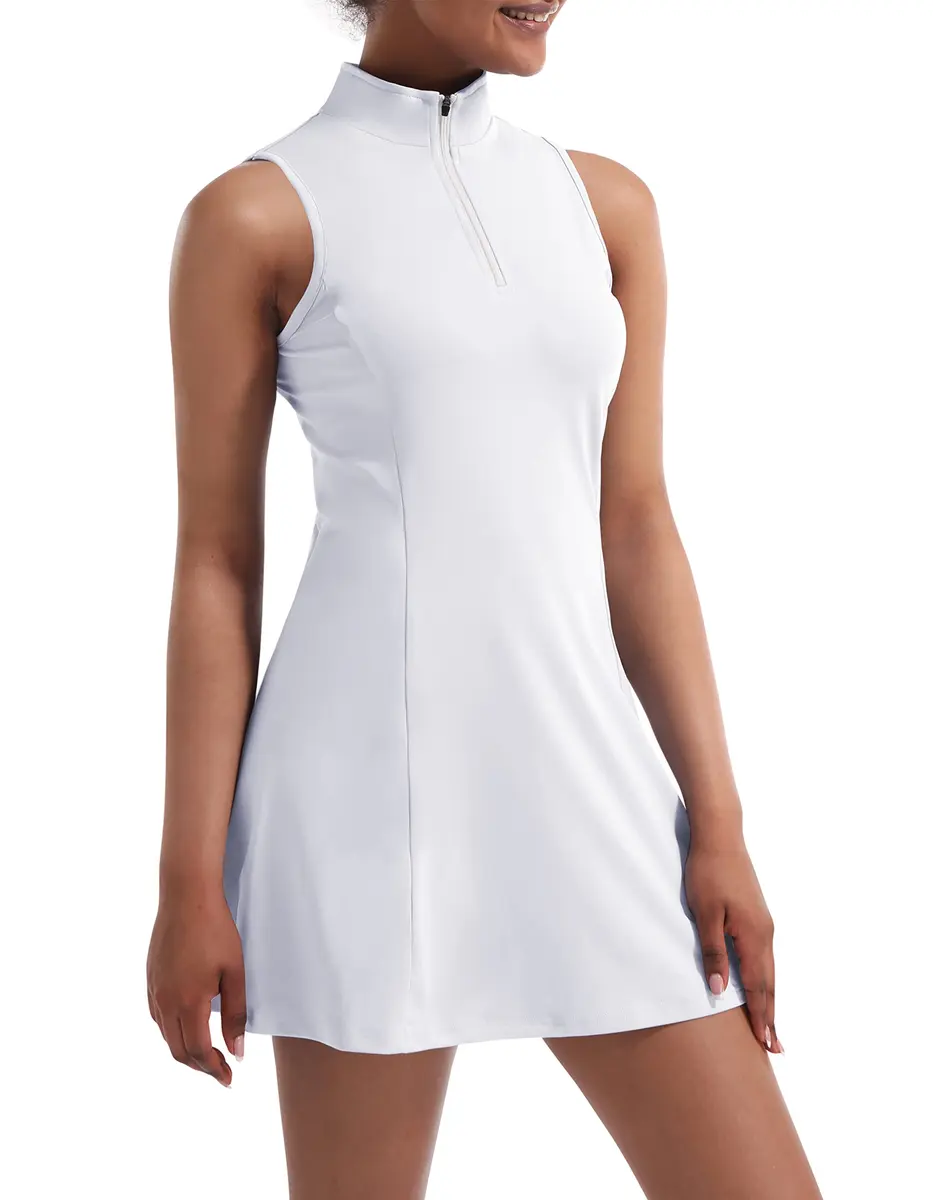 CUGOAO Women's Tennis Dress with Inner Shorts & Pockets | Large White - view 5
