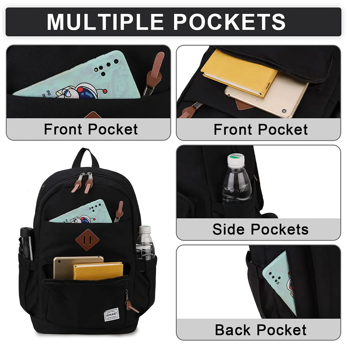 RAVUO School Backpack 15.6" Laptop Daypack for Teen Boys Girls Men Women | Water-Resistant, Anti-Theft, 10 Pockets - view 4