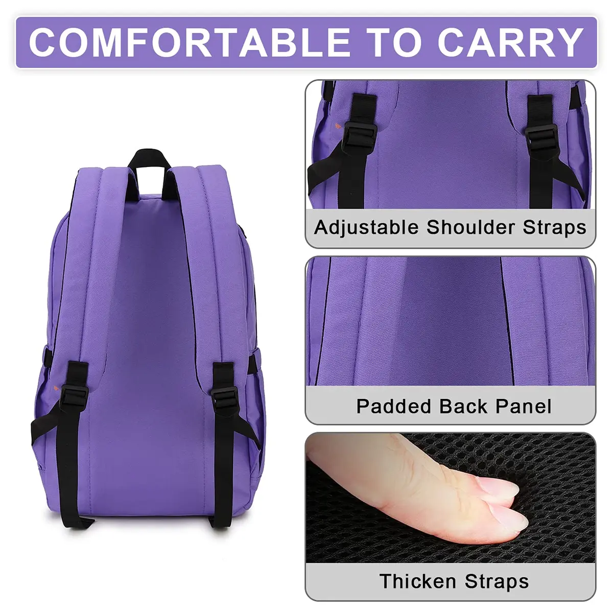 RAVUO School Backpack 19L Water Resistant 15.6" Laptop Bookbag with Anti Theft Back Pocket, Purple - view 5