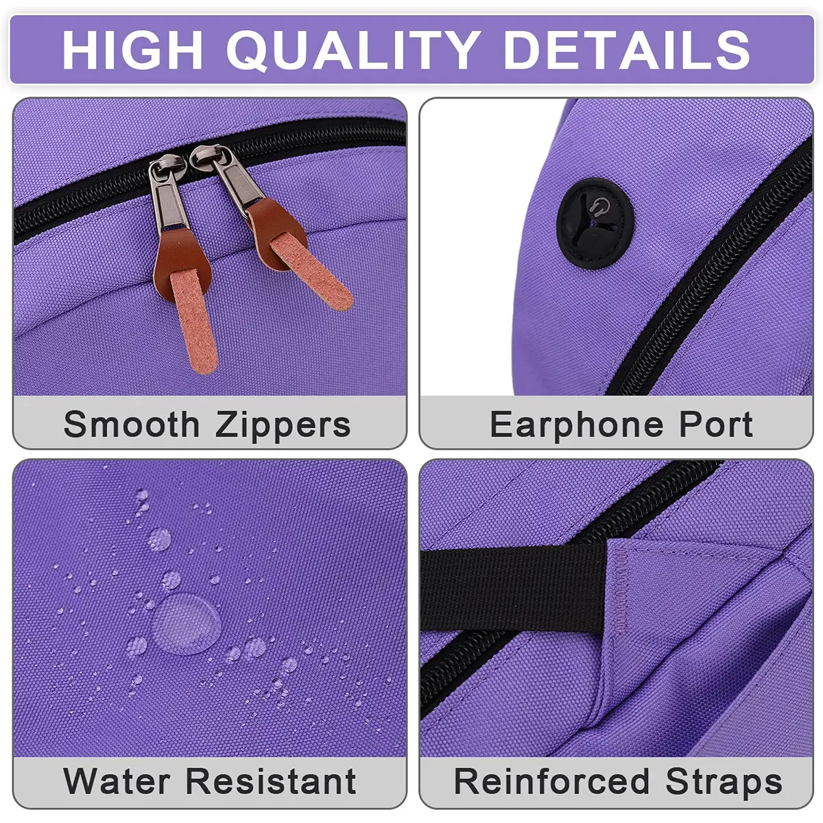 RAVUO School Backpack 19L Water Resistant 15.6" Laptop Bookbag with Anti Theft Back Pocket, Purple - view 3