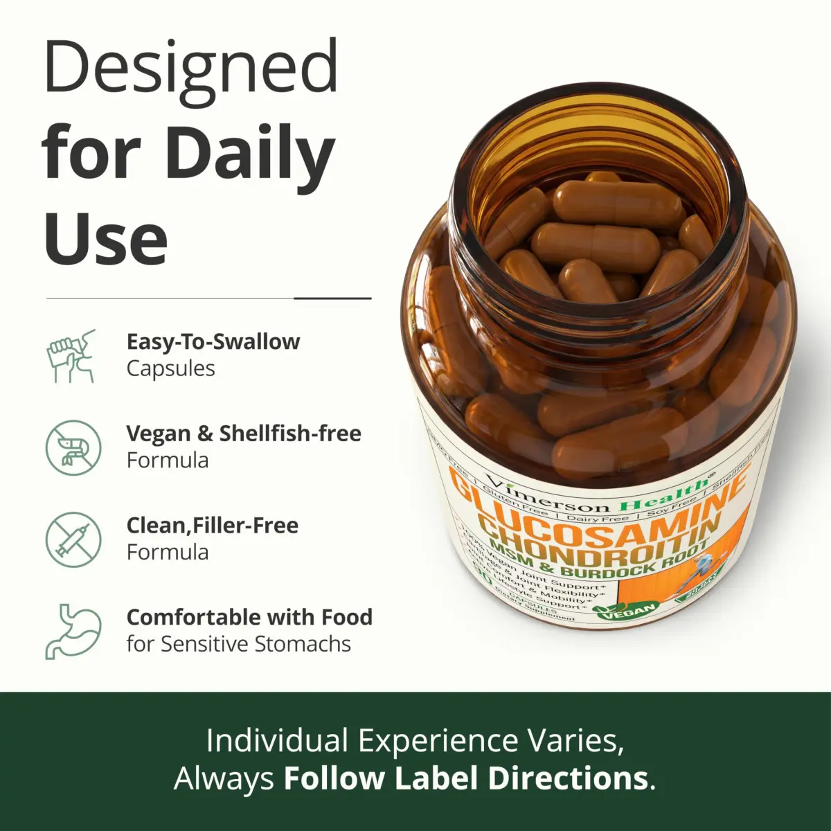 Vimerson Health Vegan Glucosamine Chondroitin MSM Joint Supplement 90 Capsules | Supports Cartilage & Mobility - view 9