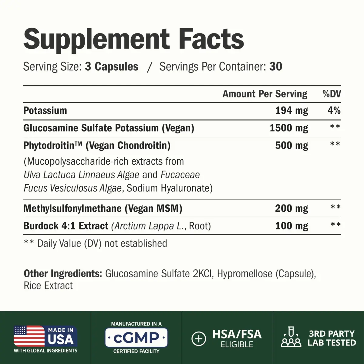 Vimerson Health Vegan Glucosamine Chondroitin MSM Joint Supplement 90 Capsules | Supports Cartilage & Mobility - view 2