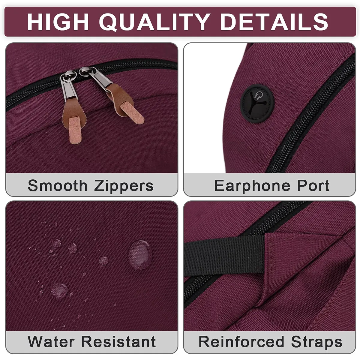 RAVUO School Backpack 19L Water Resistant 15.6" Laptop Bookbag with Anti Theft Back Pocket, Burgundy | 10 Pockets for Teen & Adult Use - view 3