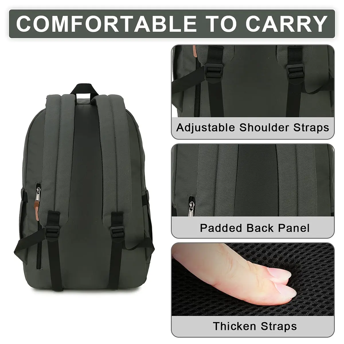 RAVUO School Backpack 19L Water Resistant 15.6" Laptop Bookbag with Anti Theft Back Pocket, Grey - view 5