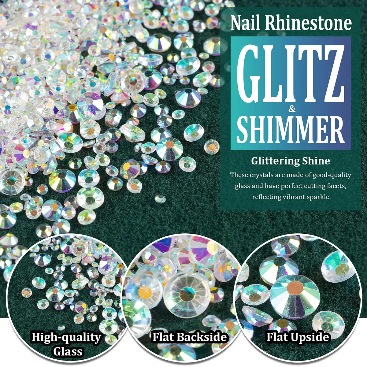 BELLEBOOST Nail Art Rhinestones Kit 6 Sizes Transparent AB Glass Round Beads 1720 PCS | Iridescent Shine for DIY Nail Art & Jewelry - view 2