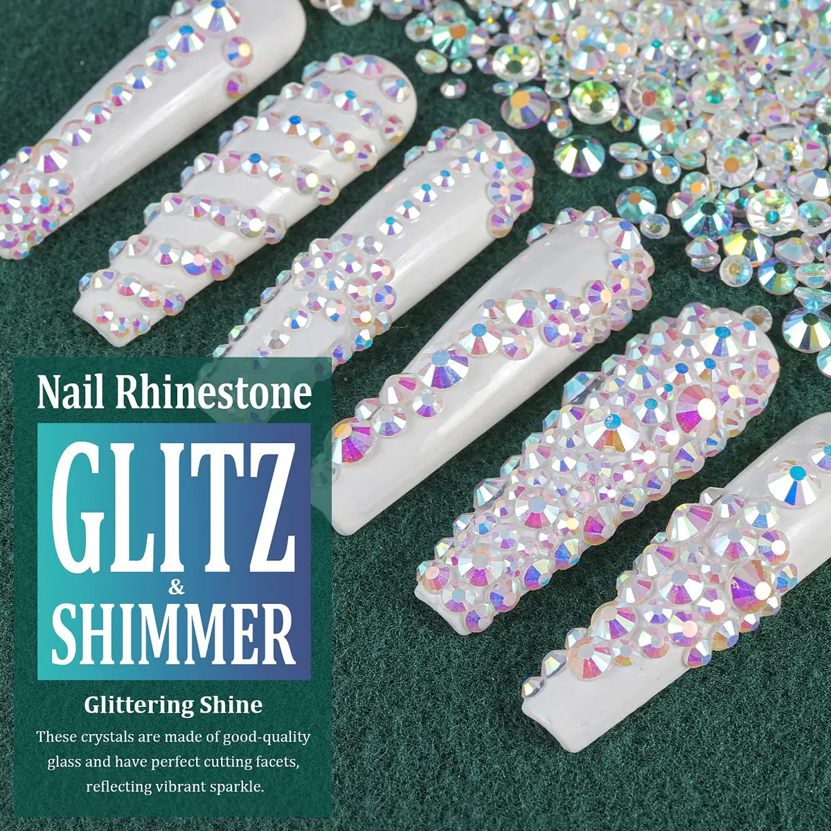 BELLEBOOST Nail Art Rhinestones Kit 6 Sizes Transparent AB Glass Round Beads 1720 PCS | Iridescent Shine for DIY Nail Art & Jewelry - view 4