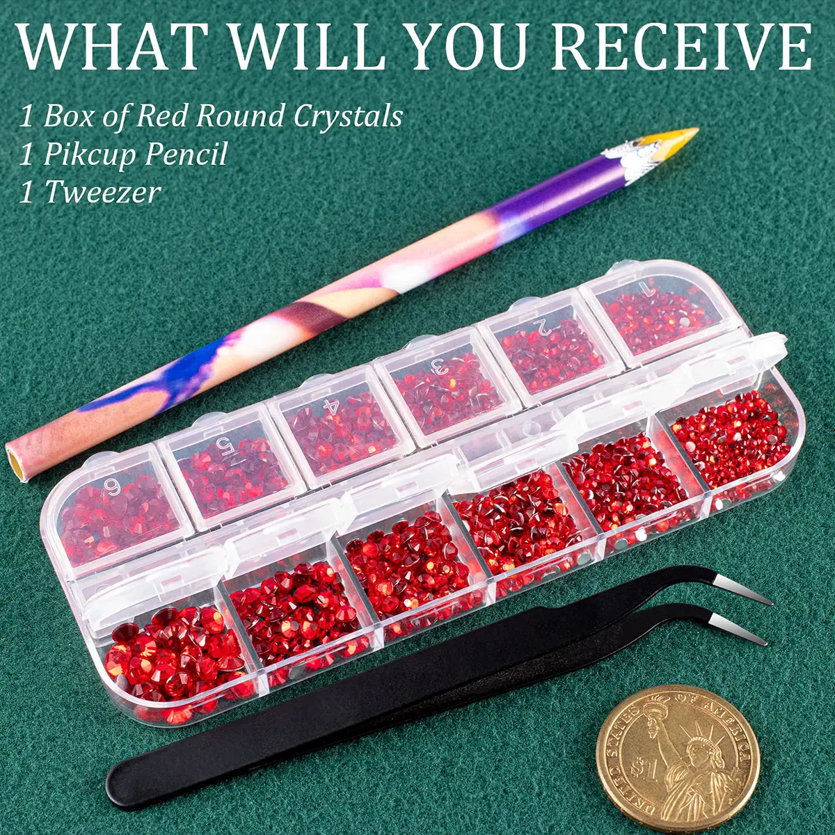 BELLEBOOST Nail Art Rhinestones Kit with Pickup Pen & Tweezer, 6 Sizes, Glass, Round, Red | Vibrant Shine for DIY & Professional Nails - view 5
