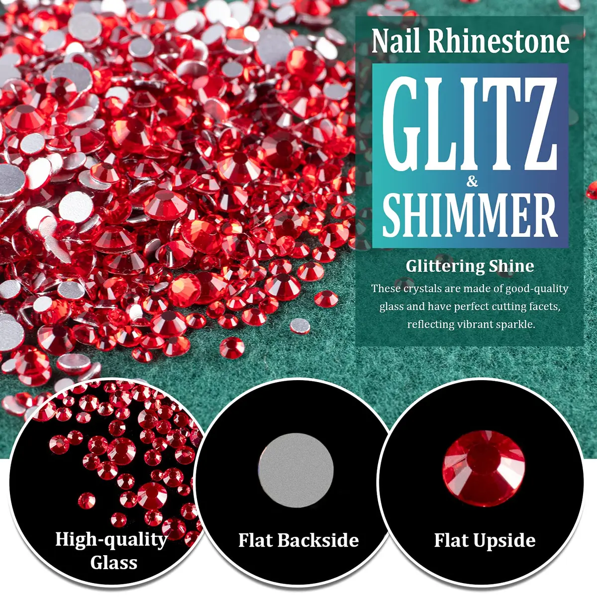 BELLEBOOST Nail Art Rhinestones Kit with Pickup Pen & Tweezer, 6 Sizes, Glass, Round, Red | Vibrant Shine for DIY & Professional Nails - view 2