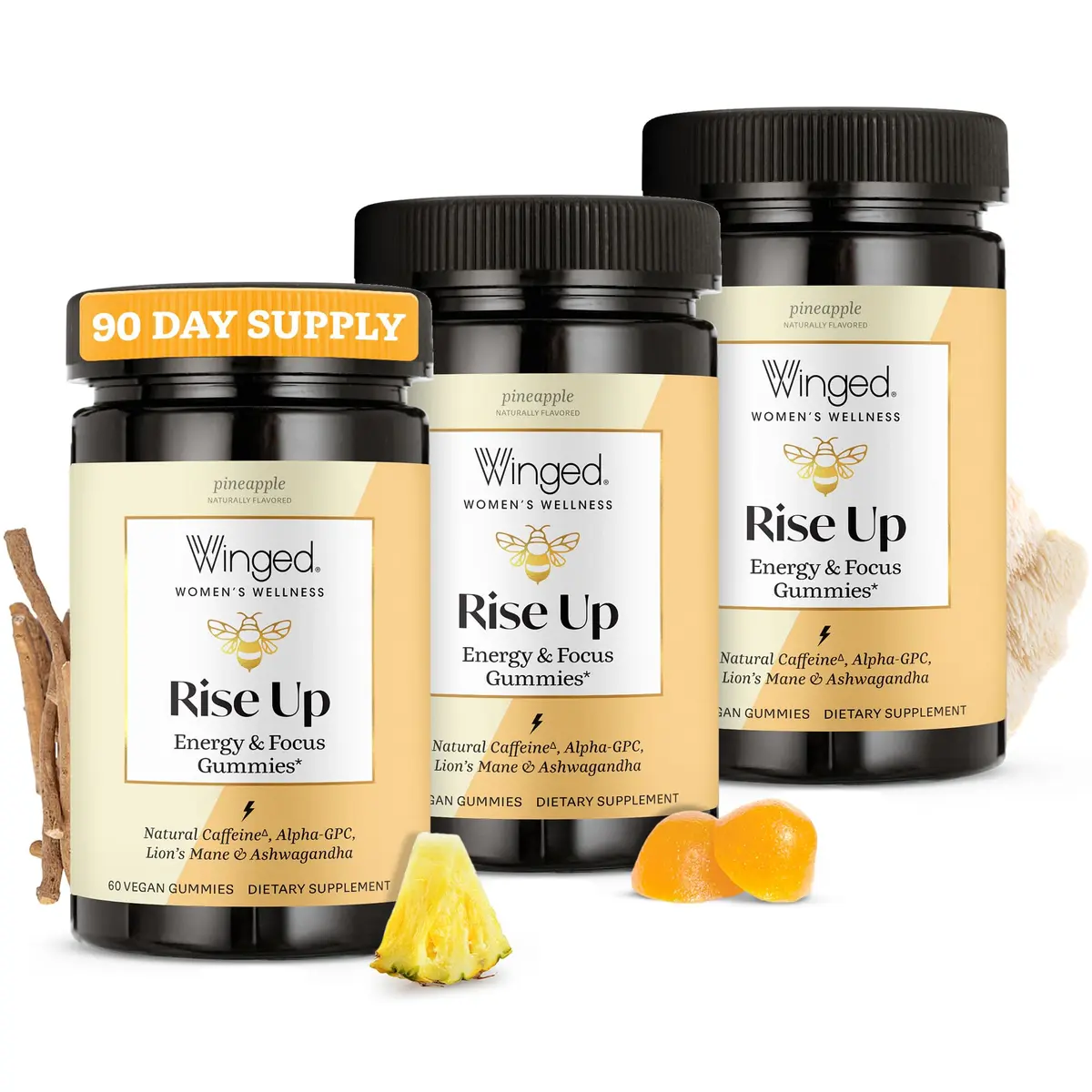 Winged Wellness Rise Up, Energy & Focus Gummies for Women, 180 Gummies | Vegan Brain & Energy Support - main product image