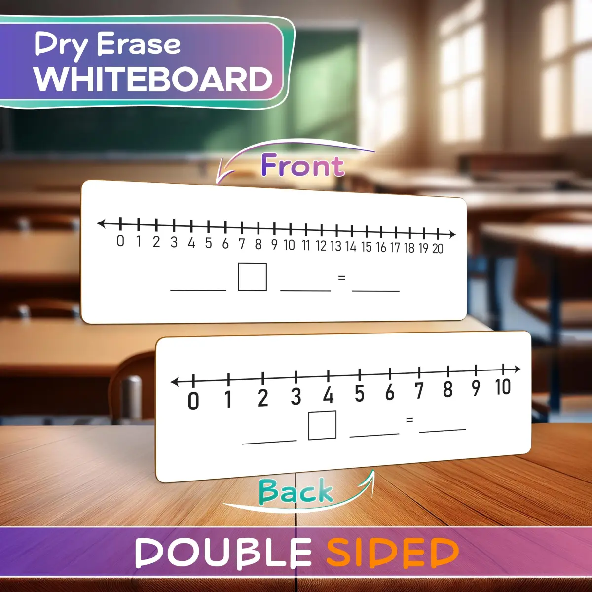 Scribbledo Dry Erase Number Line Board 30.48cm x 10.16cm (12"x4") | Double-Sided Math Practice for Grades 1-2 - view 3