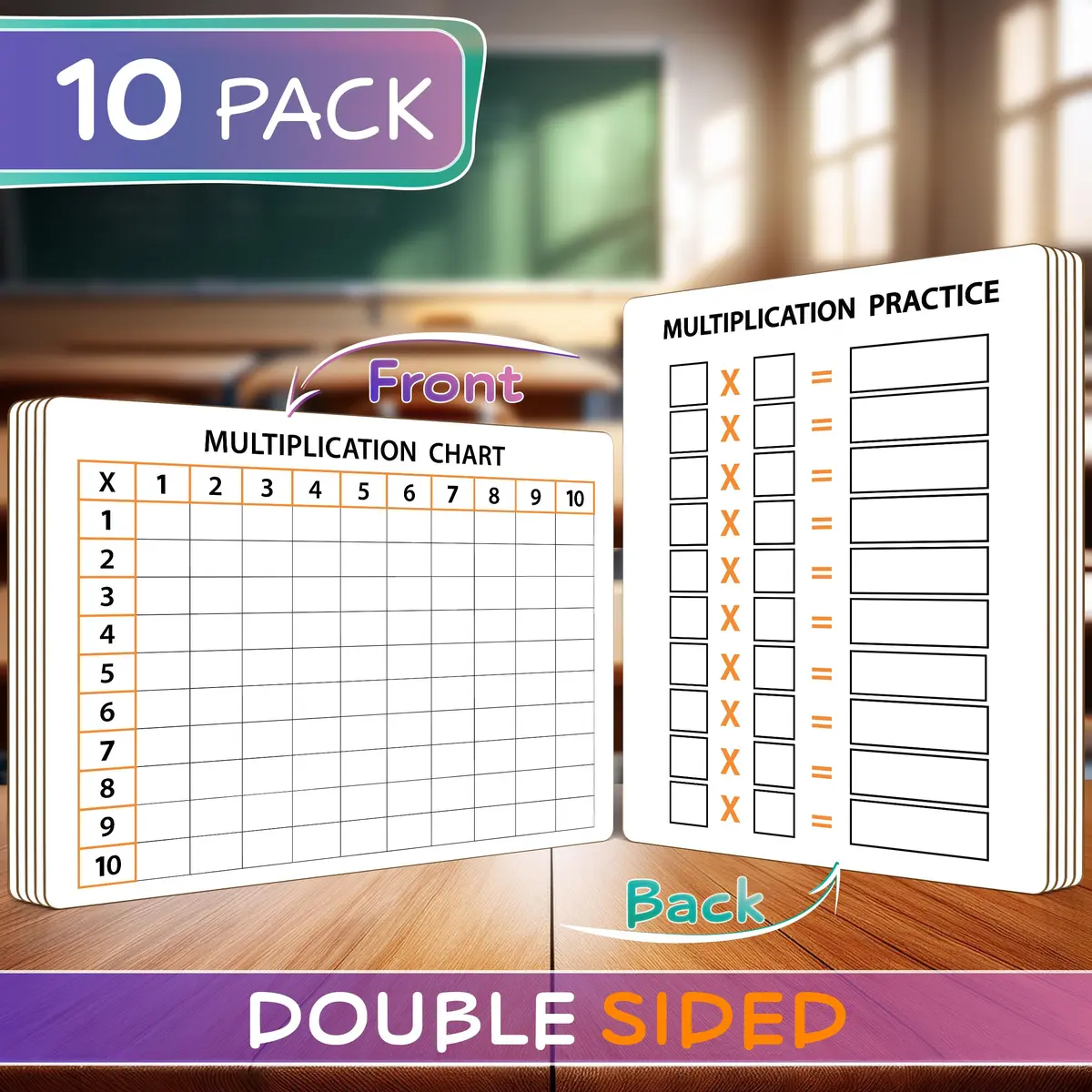 Scribbledo Multiplication Chart Dry Erase Boards 9x12 Inch, 10 Pack | Double-Sided Masonite Math Lapboards for Grades 3-5 - view 3