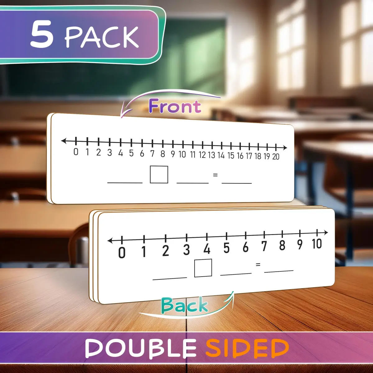 Scribbledo Dry Erase Number Line Board 12x4 Inches Double Sided 5 Pack | Math Practice for Students - view 3
