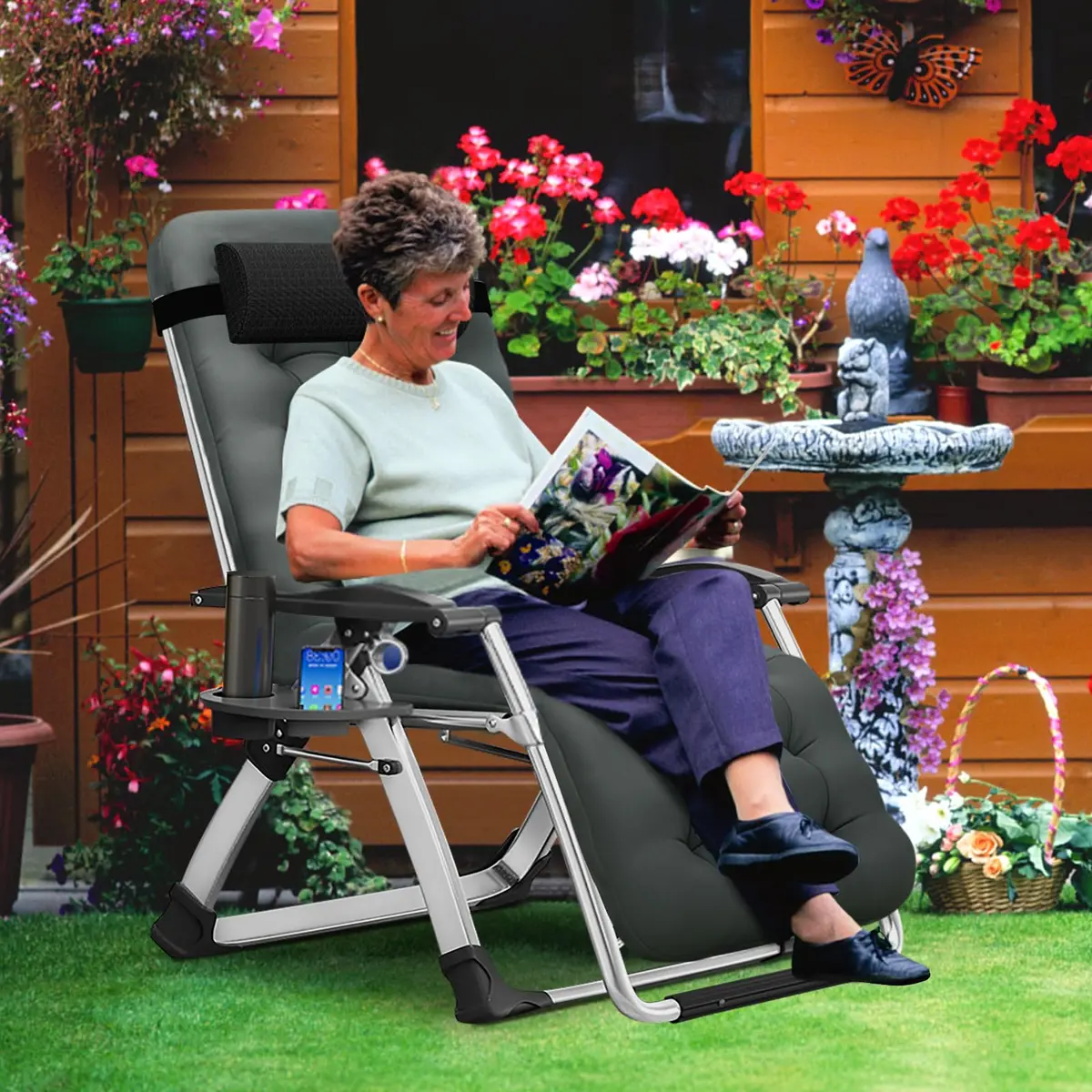 MOPHOTO Zero Gravity Chair, Outdoor Padded Lounge Chair with Side Table, Supports up to 440lbs - view 3