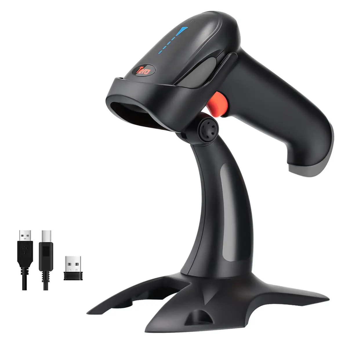 Tera Barcode Scanner with Battery Indicator | Wireless 1D/2D Reader, 640x480 CMOS, Bluetooth & USB, Grey (2200mAh, 50 fps) - main product image
