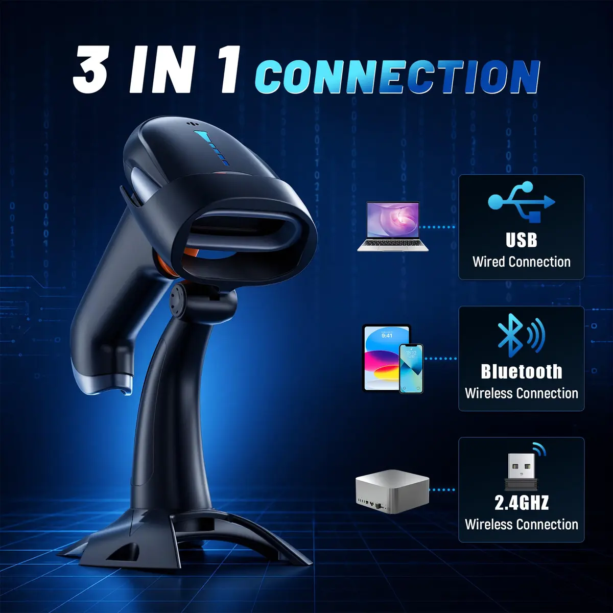 Tera Barcode Scanner with Battery Indicator | Wireless 1D/2D Reader, 640x480 CMOS, Bluetooth & USB, Grey (2200mAh, 50 fps) - view 5