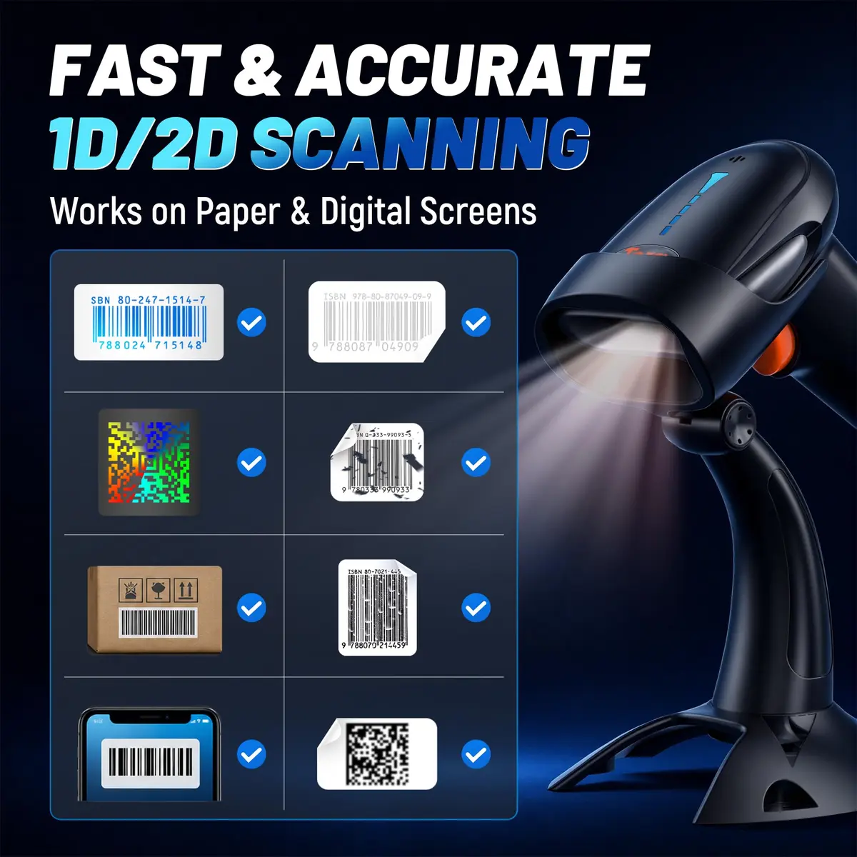 Tera Barcode Scanner with Battery Indicator | Wireless 1D/2D Reader, 640x480 CMOS, Bluetooth & USB, Grey (2200mAh, 50 fps) - view 4
