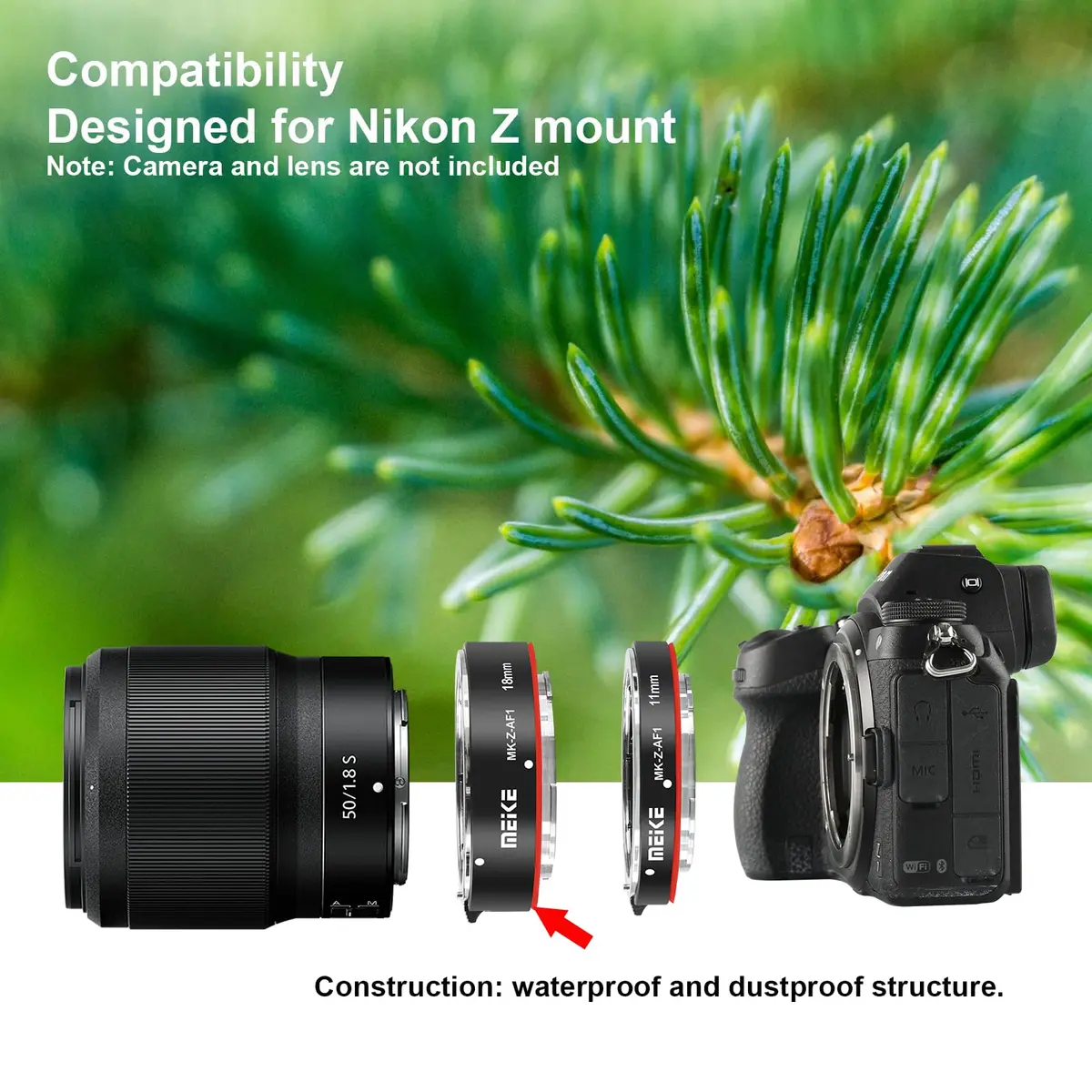 Meike MK-Z-AF1 11mm 18mm Full Frame Macro Metal AF Extension Tube Kit for Nikon Z Series Cameras - view 5