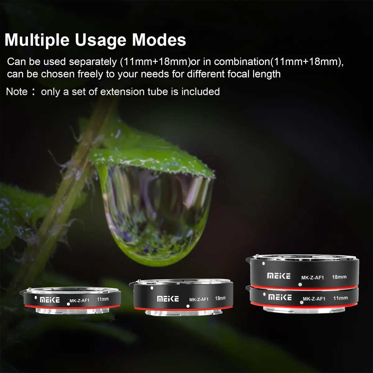 Meike MK-Z-AF1 11mm 18mm Full Frame Macro Metal AF Extension Tube Kit for Nikon Z Series Cameras - view 6