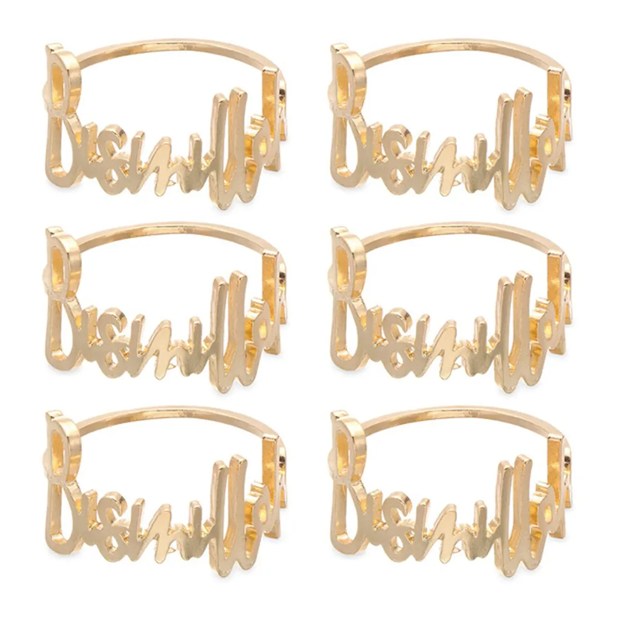 YODOOLTLY Gold 6 pcs Napkin Ring Set | Elegant Letter Metal Table Decor for Weddings & Ramadan - main product image