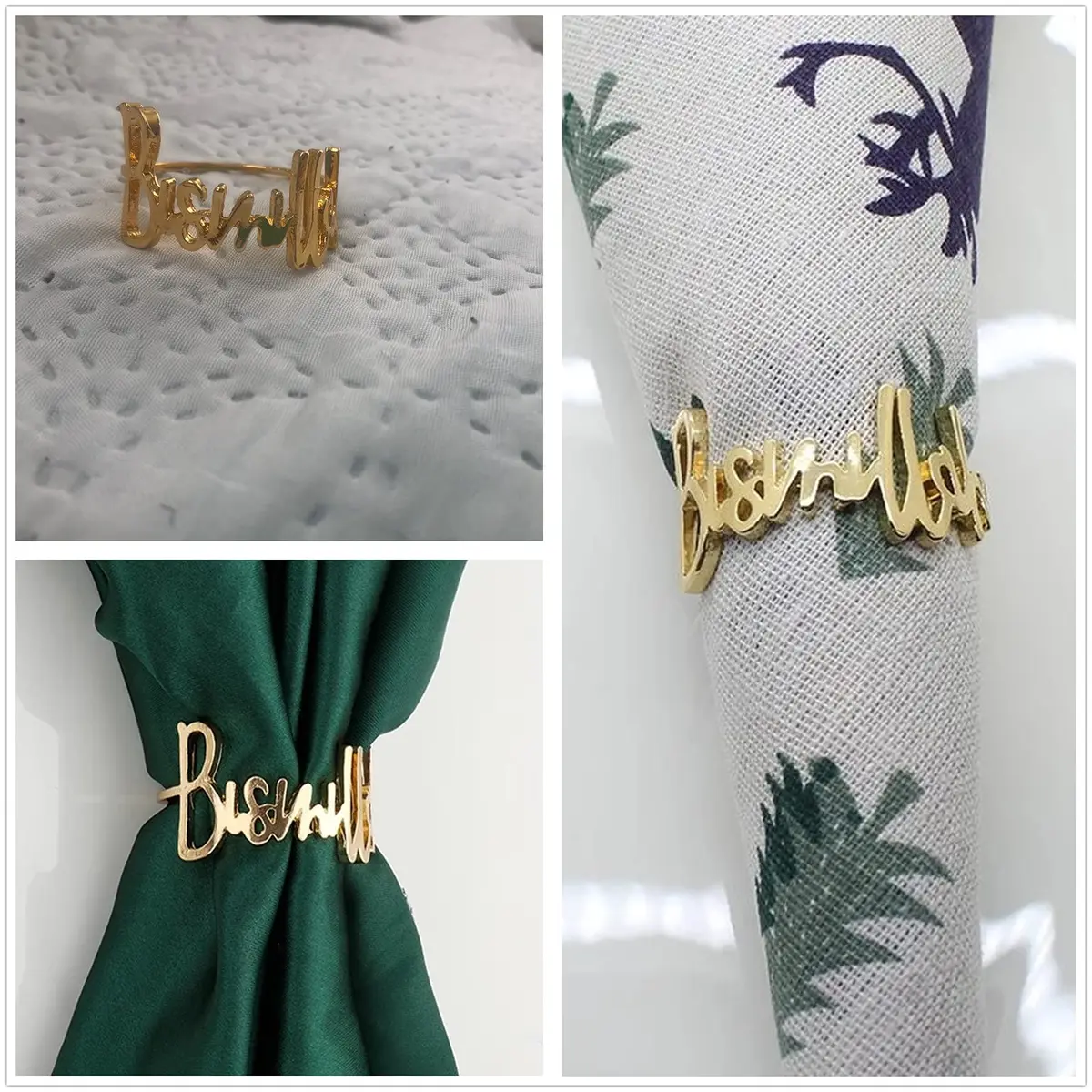 YODOOLTLY Gold 6 pcs Napkin Ring Set | Elegant Letter Metal Table Decor for Weddings & Ramadan - view 6