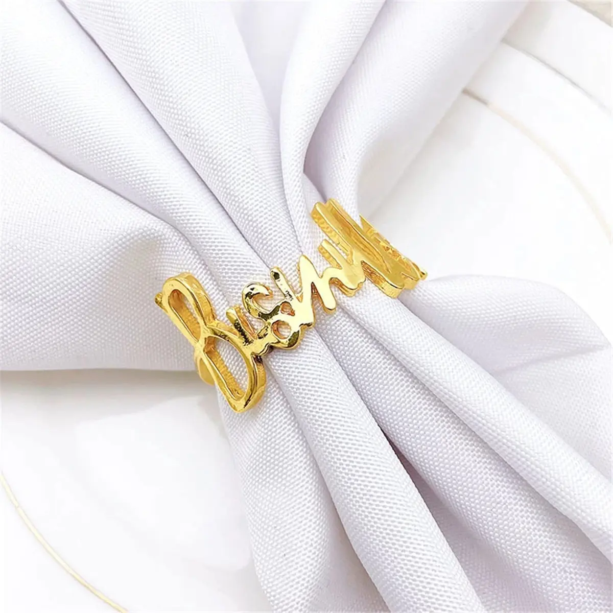 YODOOLTLY Gold 6 pcs Napkin Ring Set | Elegant Letter Metal Table Decor for Weddings & Ramadan - view 7