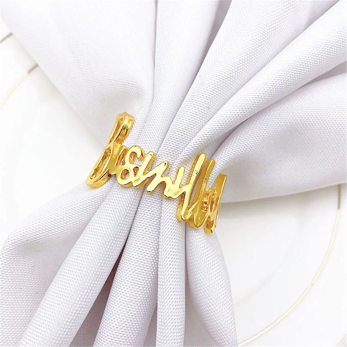 YODOOLTLY Gold 6 pcs Napkin Ring Set | Elegant Letter Metal Table Decor for Weddings & Ramadan - view 8