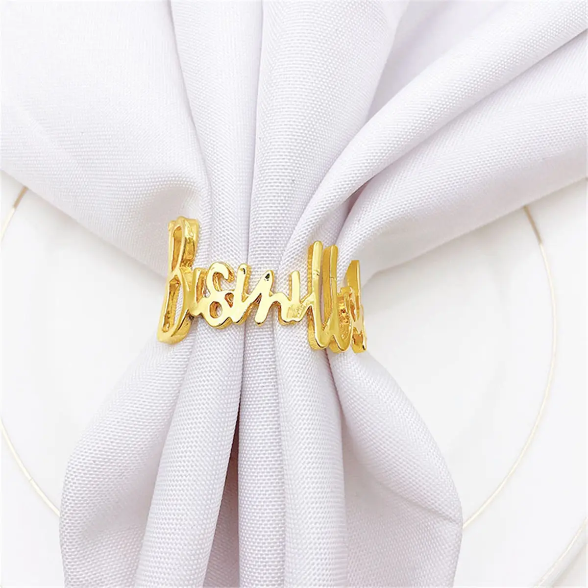 YODOOLTLY Gold 6 pcs Napkin Ring Set | Elegant Letter Metal Table Decor for Weddings & Ramadan - view 4