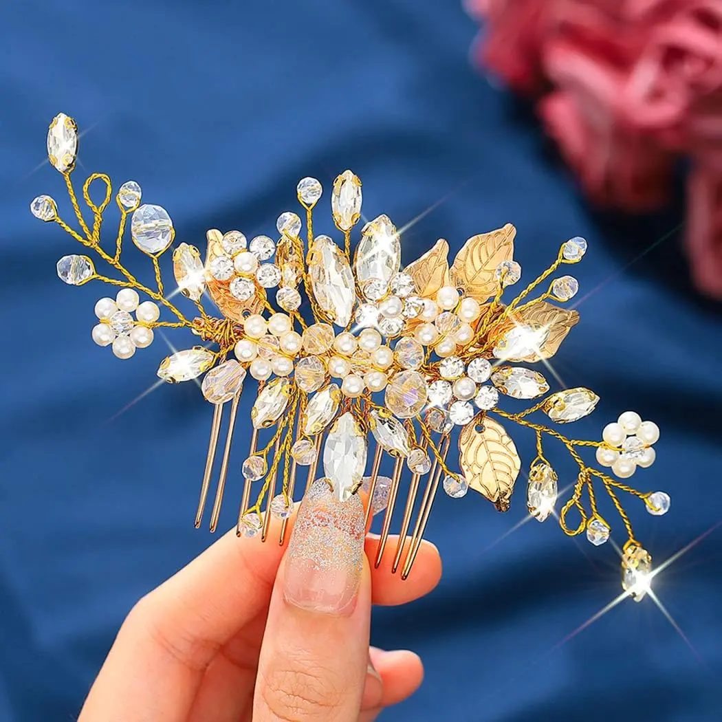 JEAIRTS Crystal Hair Comb Bridal Pearl Wedding Hair Accessories for Women | Elegant Bridal Pearl Comb 6.3*2.8in - main product image