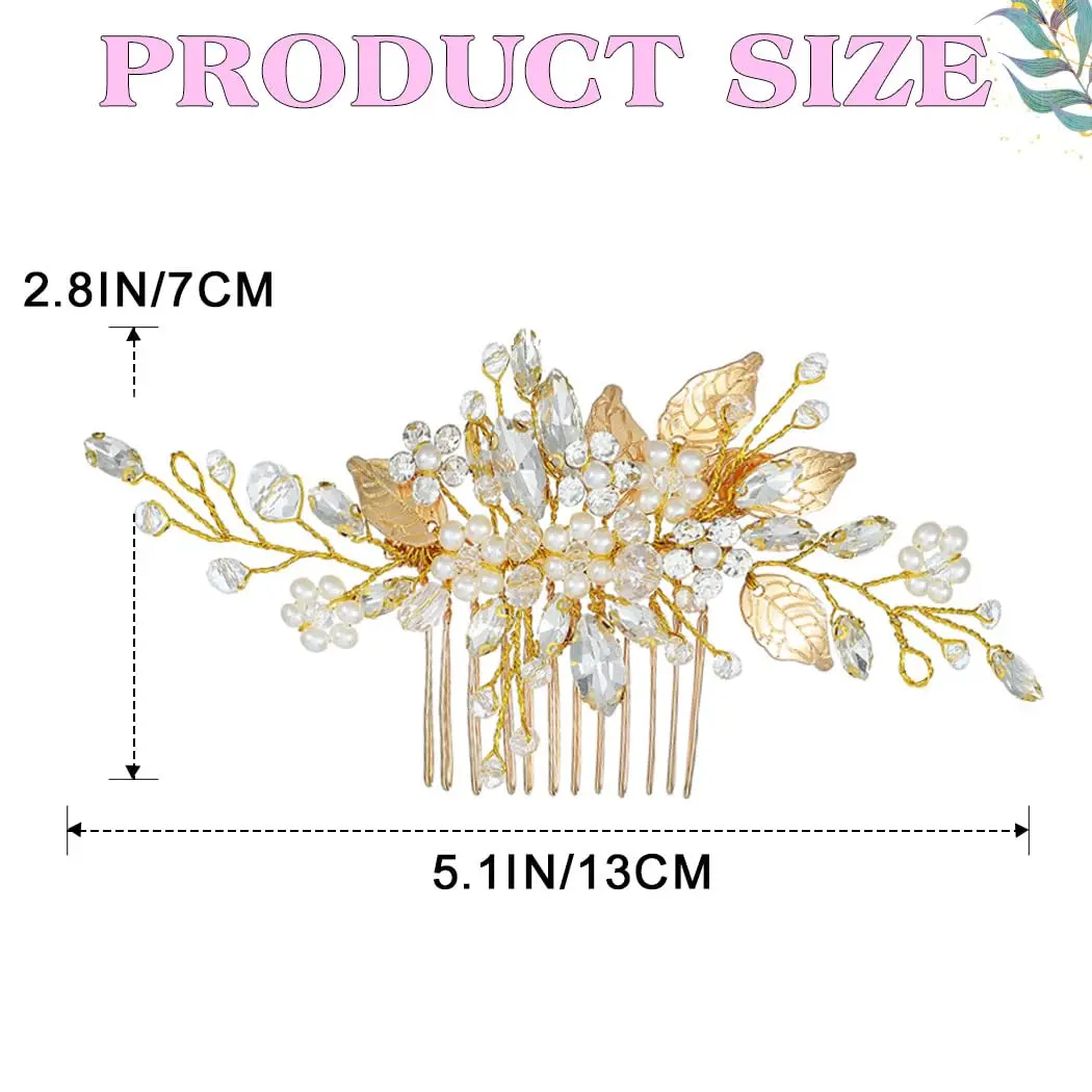 JEAIRTS Crystal Hair Comb Bridal Pearl Wedding Hair Accessories for Women | Elegant Bridal Pearl Comb 6.3*2.8in - view 5
