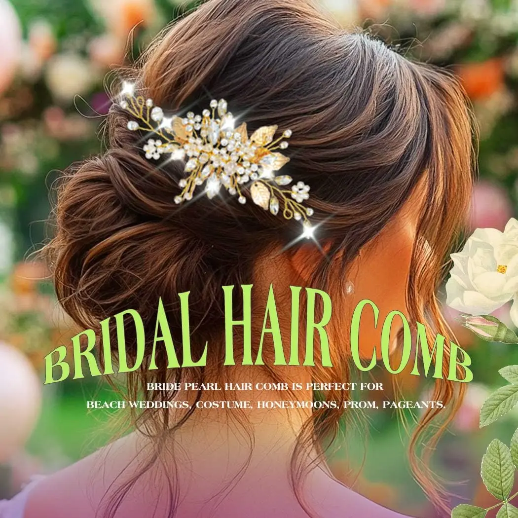 JEAIRTS Crystal Hair Comb Bridal Pearl Wedding Hair Accessories for Women | Elegant Bridal Pearl Comb 6.3*2.8in - view 6