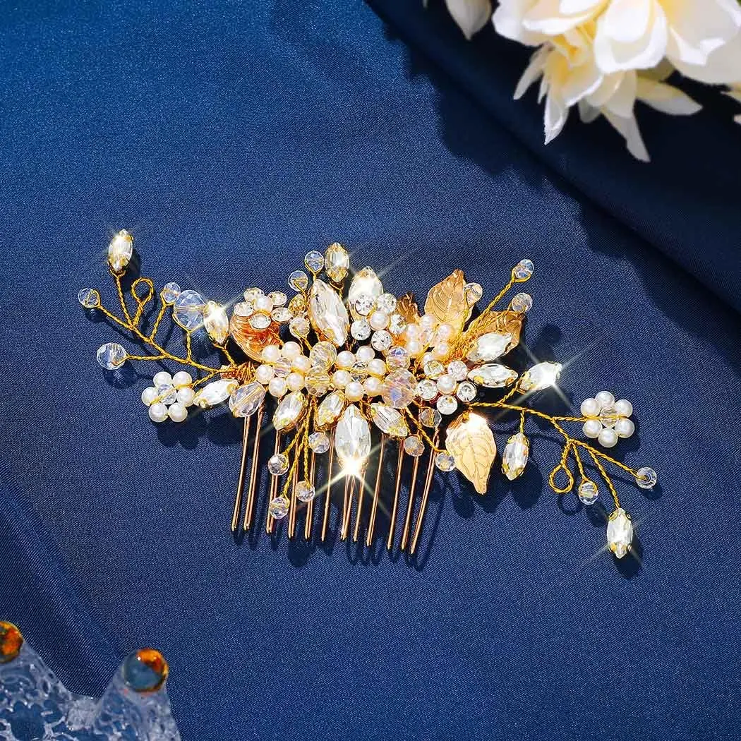 JEAIRTS Crystal Hair Comb Bridal Pearl Wedding Hair Accessories for Women | Elegant Bridal Pearl Comb 6.3*2.8in - view 7