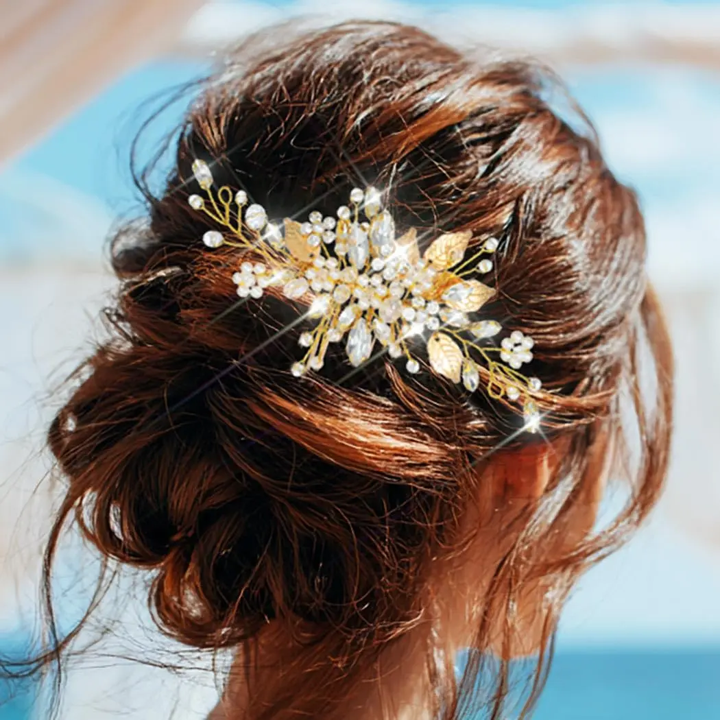 JEAIRTS Crystal Hair Comb Bridal Pearl Wedding Hair Accessories for Women | Elegant Bridal Pearl Comb 6.3*2.8in - view 2
