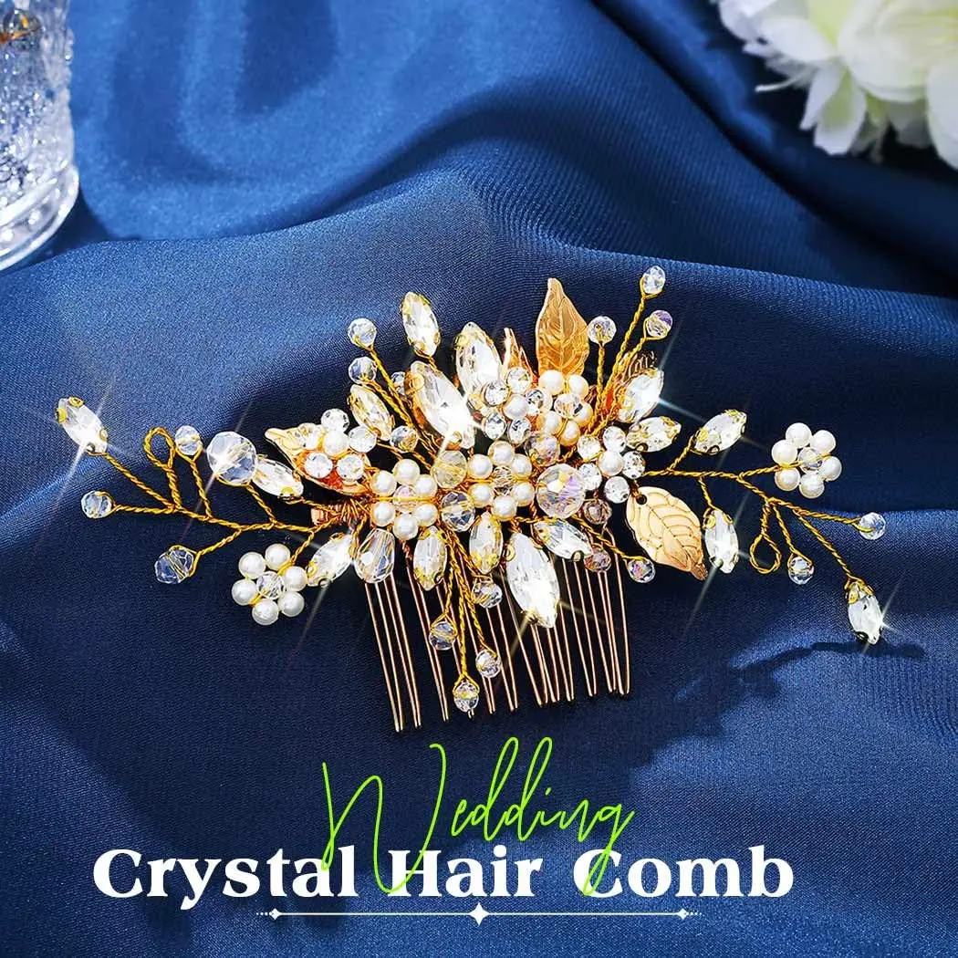 JEAIRTS Crystal Hair Comb Bridal Pearl Wedding Hair Accessories for Women | Elegant Bridal Pearl Comb 6.3*2.8in - view 3