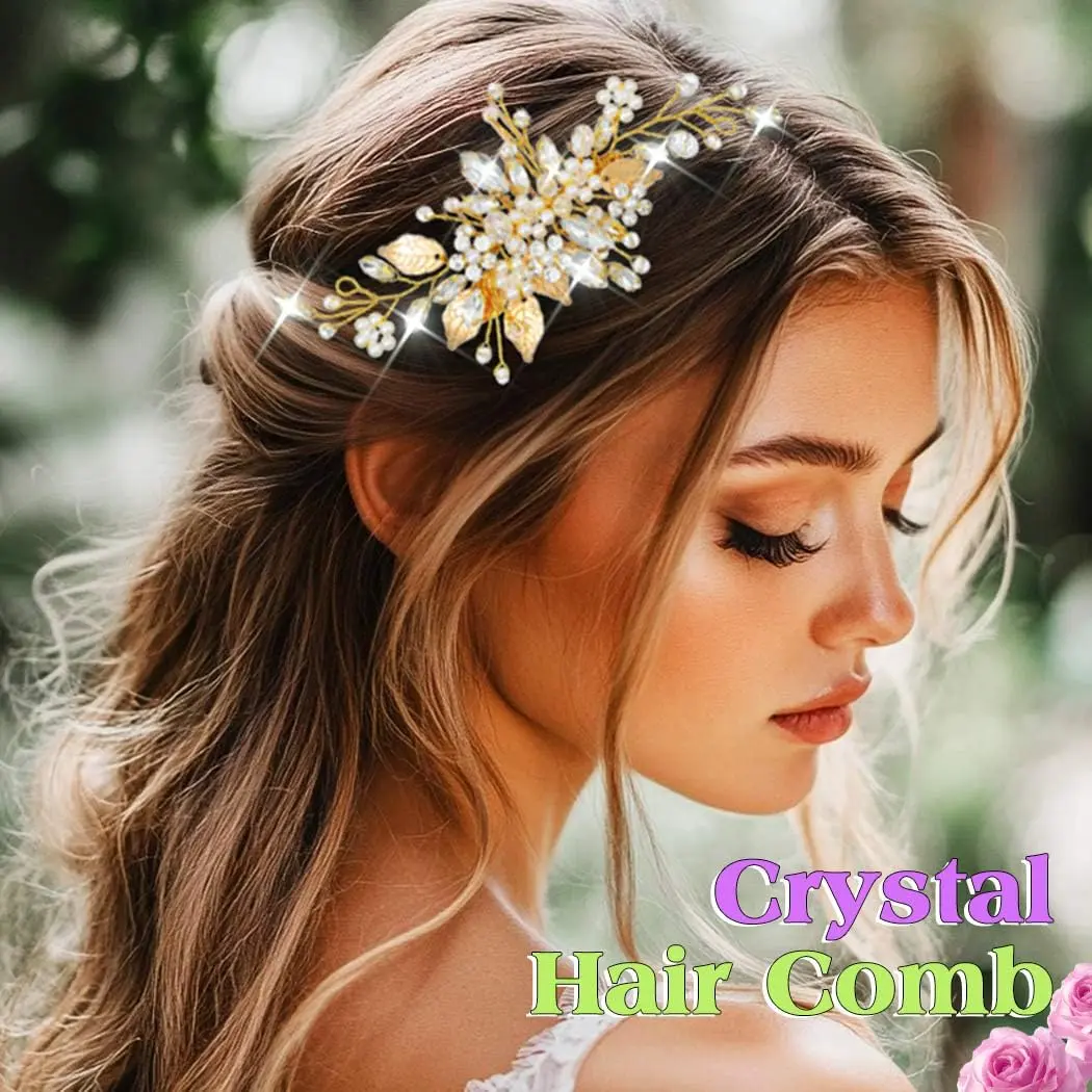 JEAIRTS Crystal Hair Comb Bridal Pearl Wedding Hair Accessories for Women | Elegant Bridal Pearl Comb 6.3*2.8in - view 4
