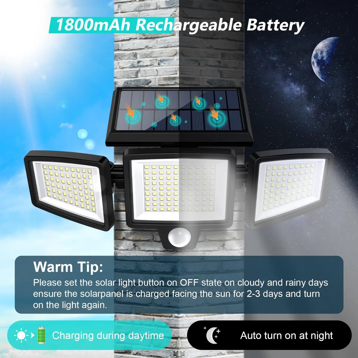 Tuffenough Solar Outdoor Lights 2500LM 210 LED | Waterproof Flood Wall Lights with Remote, 3 Modes, 2 Pack - view 4