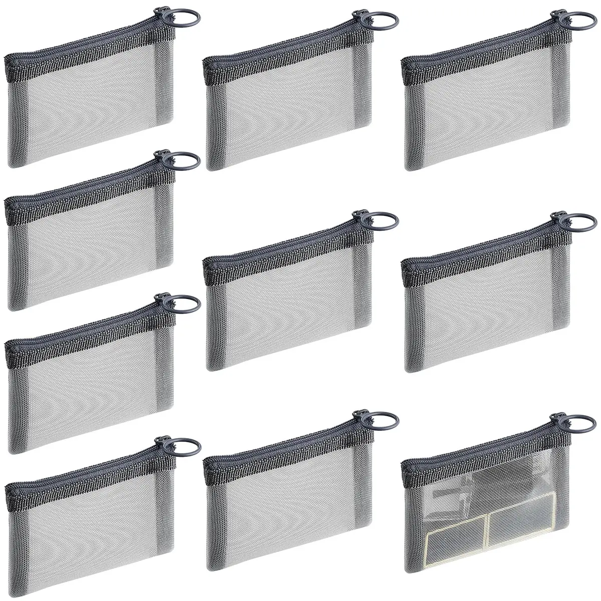 Frienda 10 Pcs Small Mesh Zipper Bags 7.6cm x 10.2cm (3 x 4 Inch) | Grey Cosmetic Travel Pouches - main product image
