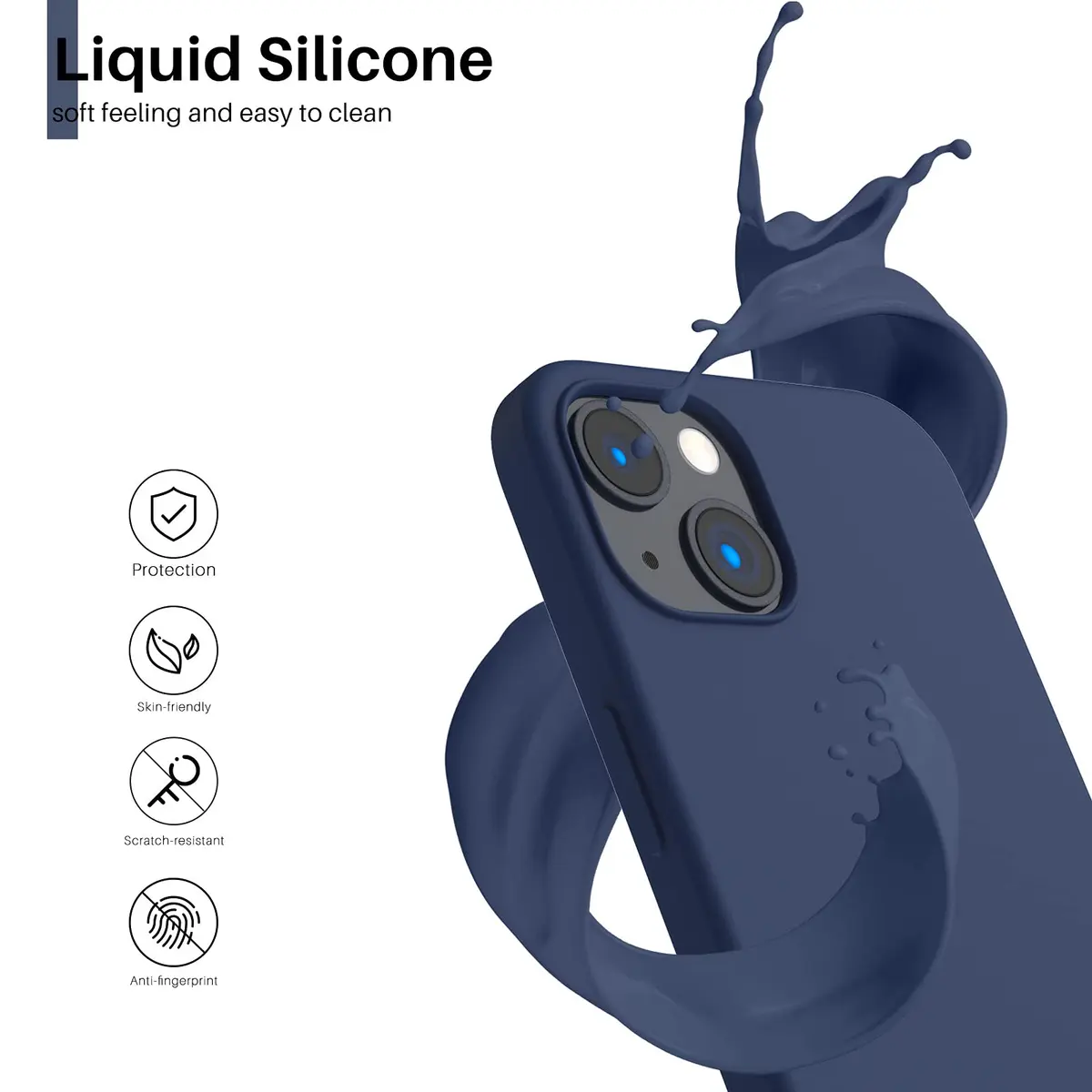 ORNARTO Liquid Silicone Case for iPhone 13 (6.1 inch) | Shockproof, Dustproof, Navy Blue - view 3