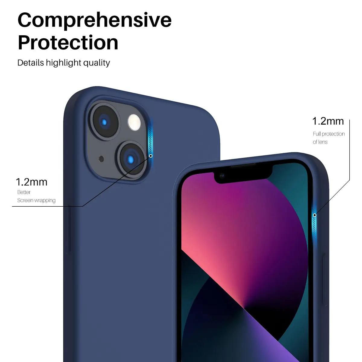 ORNARTO Liquid Silicone Case for iPhone 13 (6.1 inch) | Shockproof, Dustproof, Navy Blue - view 4